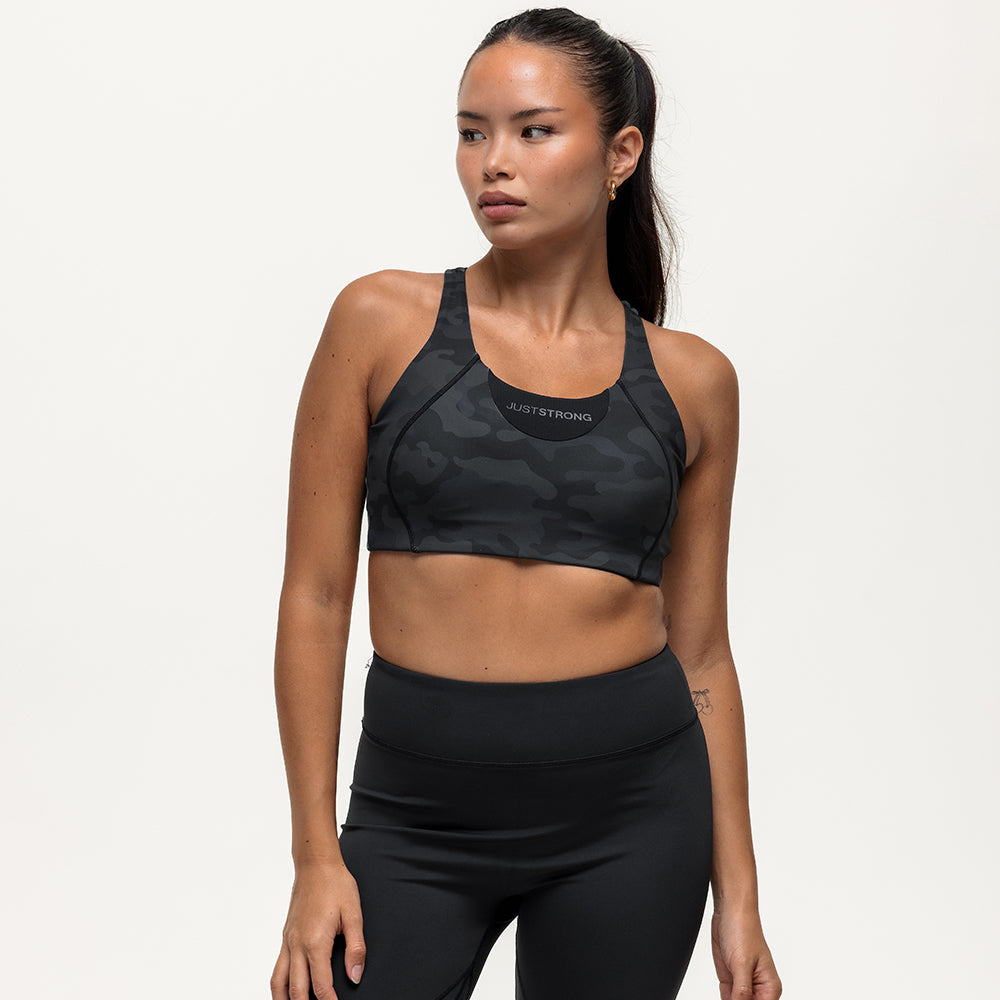Vertex Camo Multi Strap Sports Bra - Black Onyx