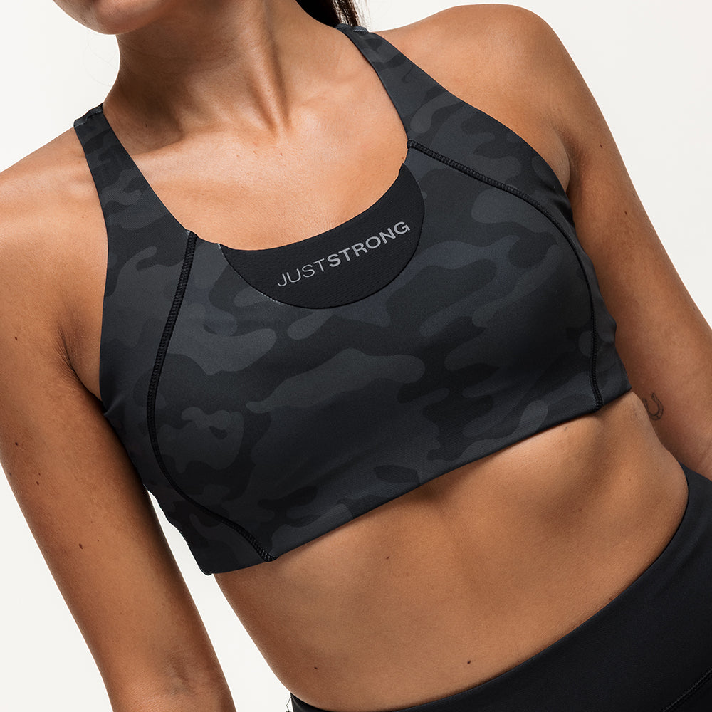 Vertex Camo Multi Strap Sports Bra - Black Onyx