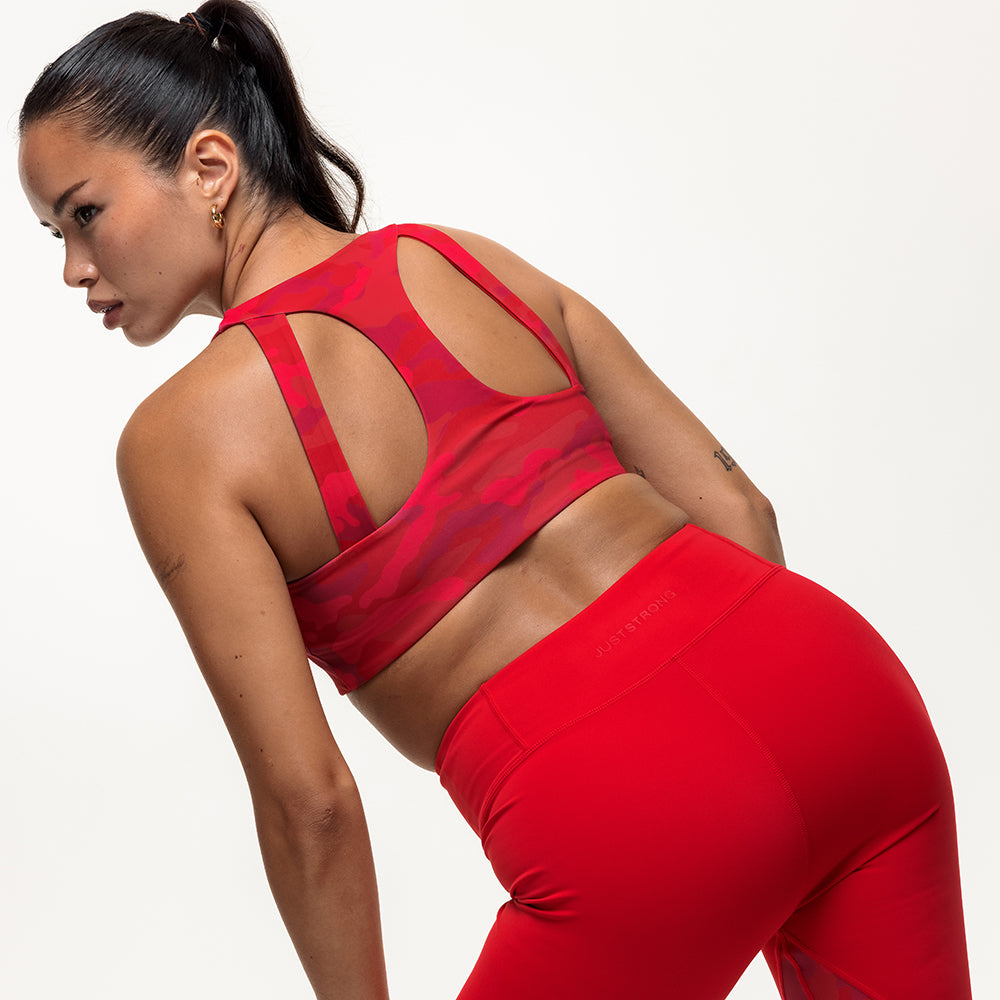 Vertex Camo Multi Strap Sports Bra - Ruby Red
