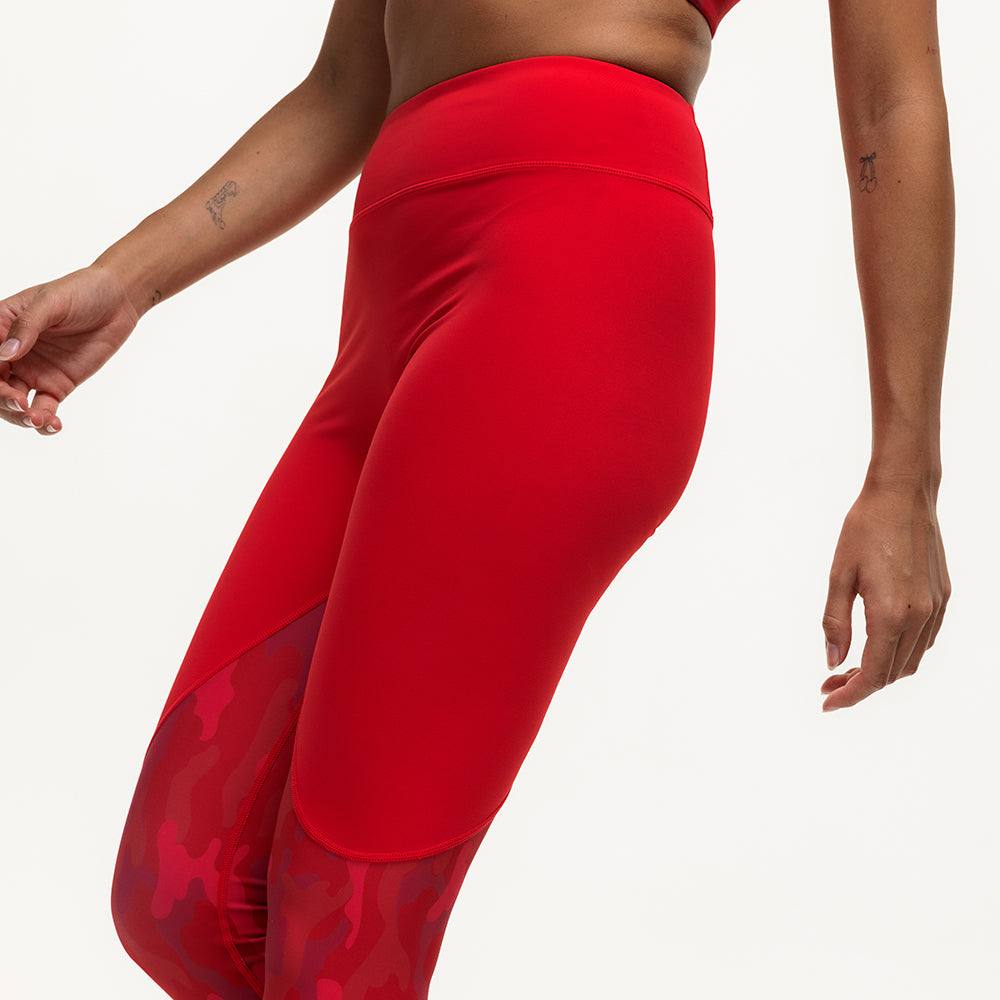 Vertex Camo High Rise Leggings - Ruby Red
