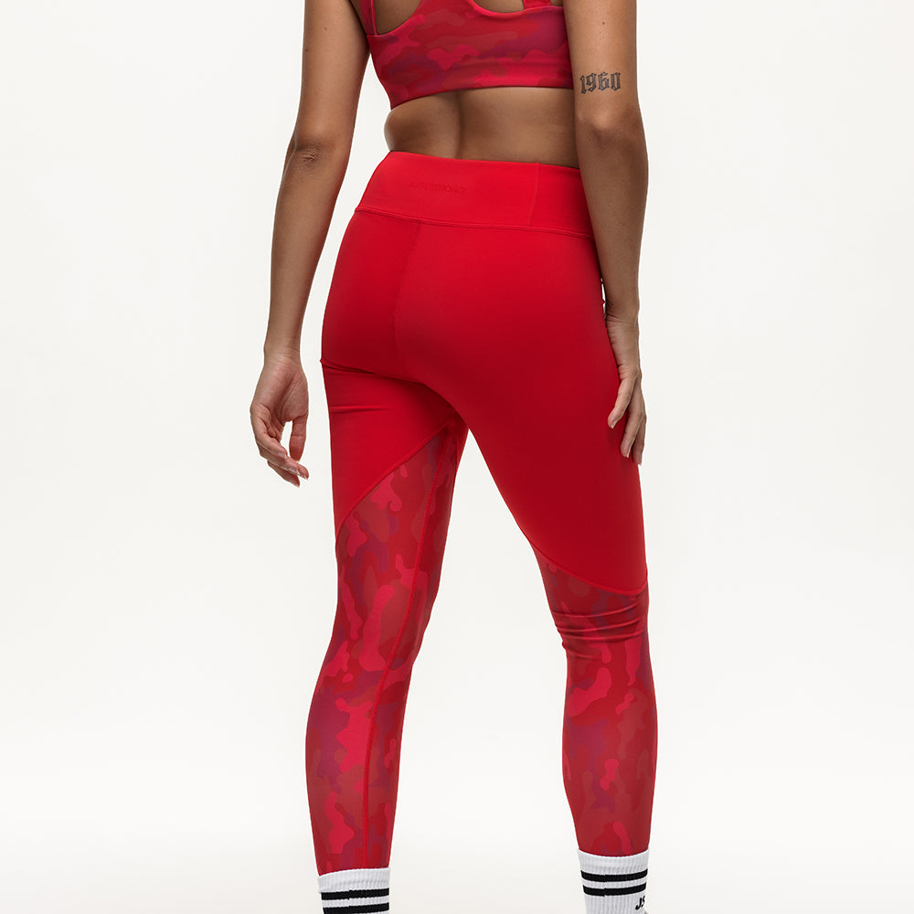 Vertex Camo High Rise Leggings - Ruby Red