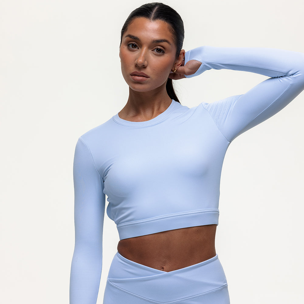 Karma Long Sleeve Crop Top - Cashmere Blue