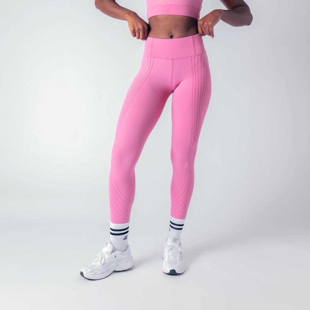 Pink leggings with white stripes hotsell