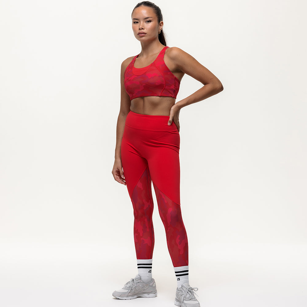 Vertex Camo Multi Strap Sports Bra - Ruby Red
