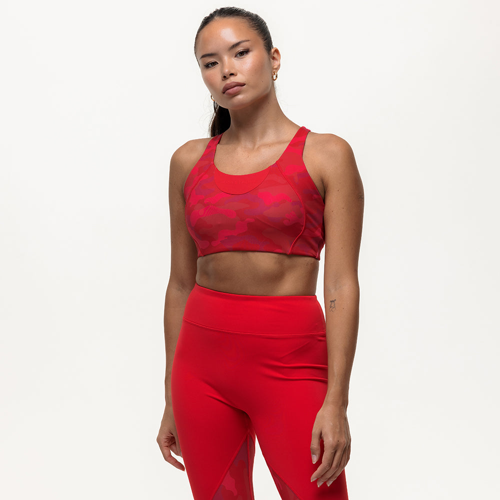 Vertex Camo Multi Strap Sports Bra - Ruby Red