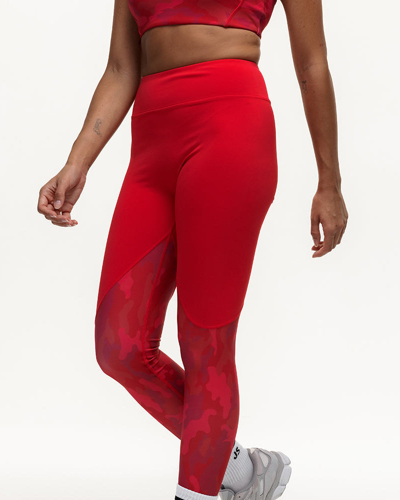 Vertex Camo High Rise Leggings - Ruby Red