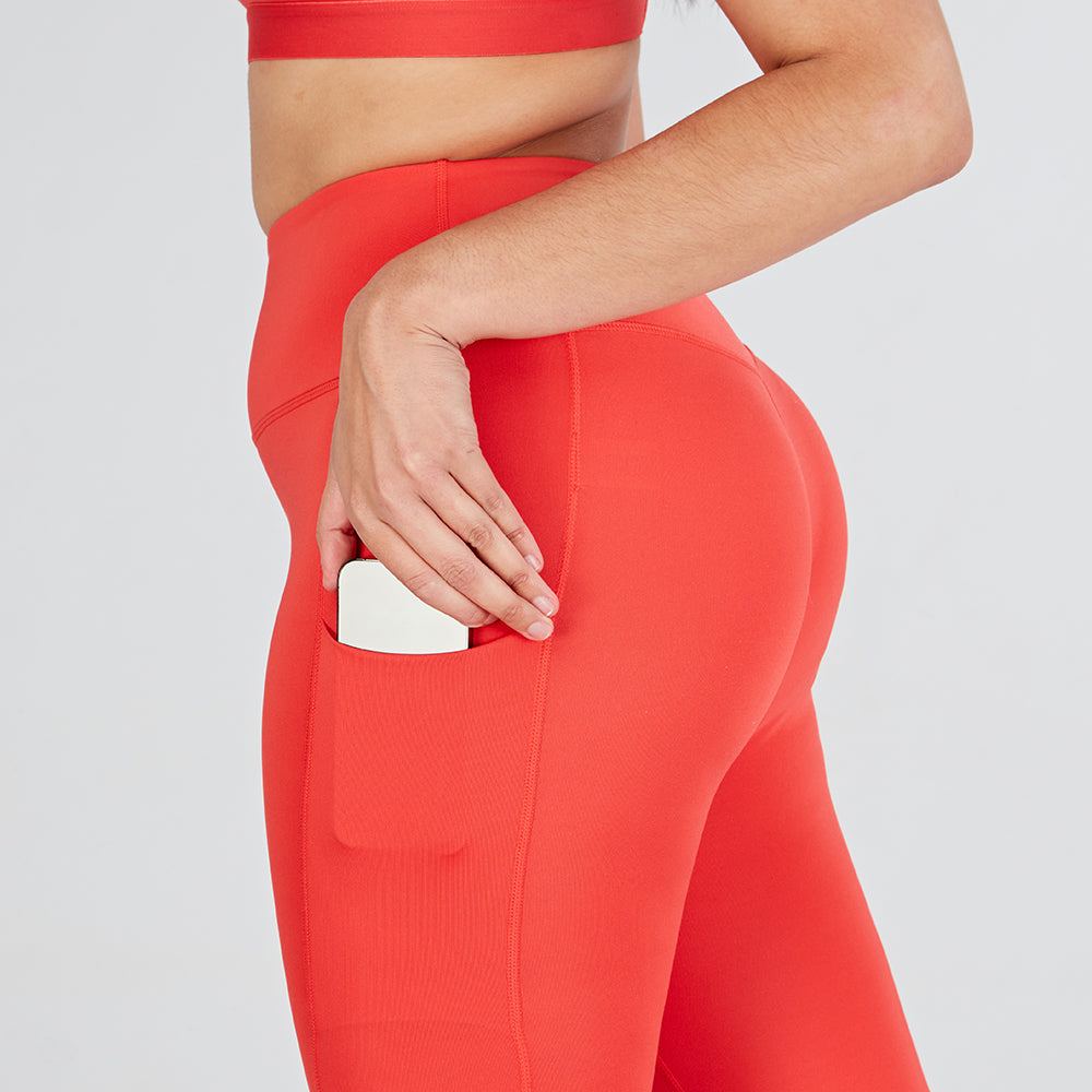 High Waisted Leggings With Pocket in Coral - 3/4 length – Art2Go