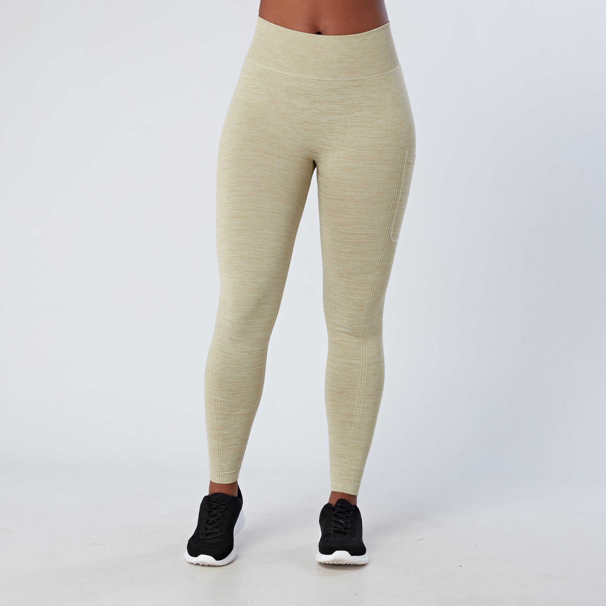 Beige Ribbed Seamless 7/8 Tights