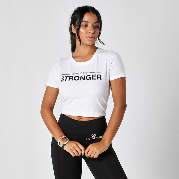 White Strive For Stronger Cropped Tee – Just Strong